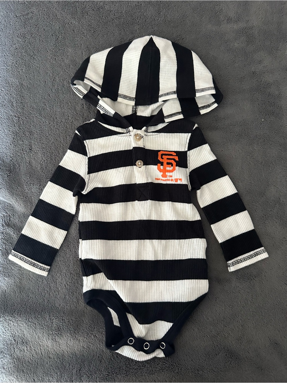 Giants baby Black and White Striped Hooded One-Piece with Orange SF Logo